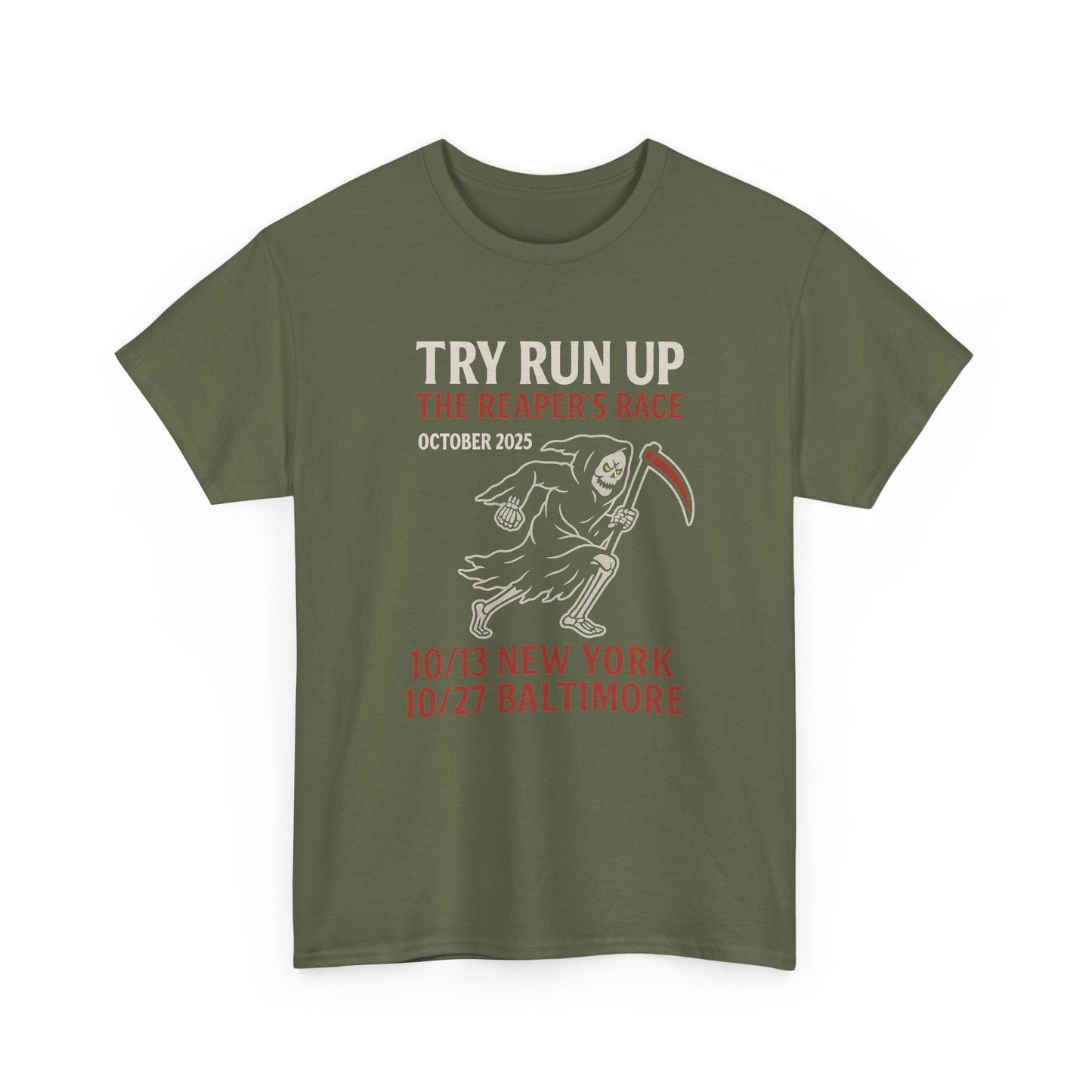 Adult Unisex Heavy Cotton Tee - Try Run Up The Reaper's Race Halloween Shirt