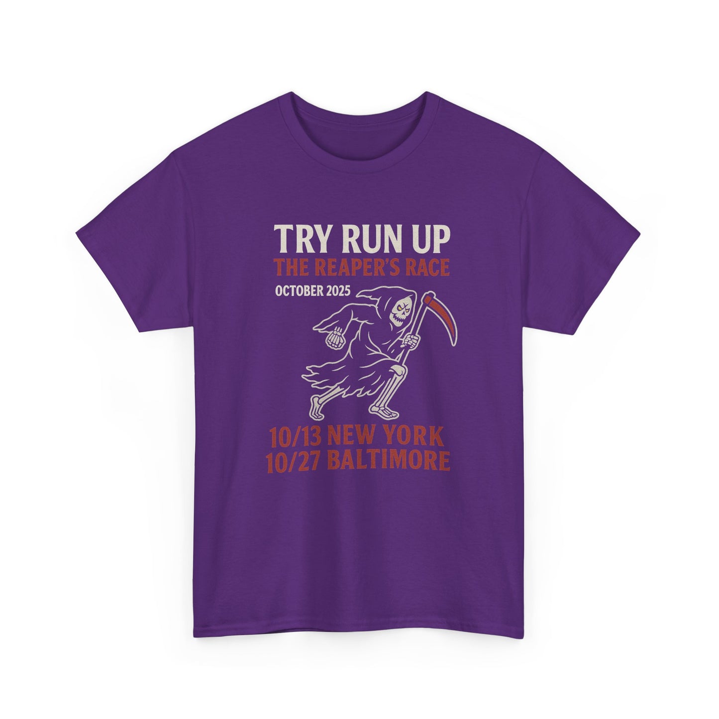 Adult Unisex Heavy Cotton Tee - Try Run Up The Reaper's Race Halloween Shirt