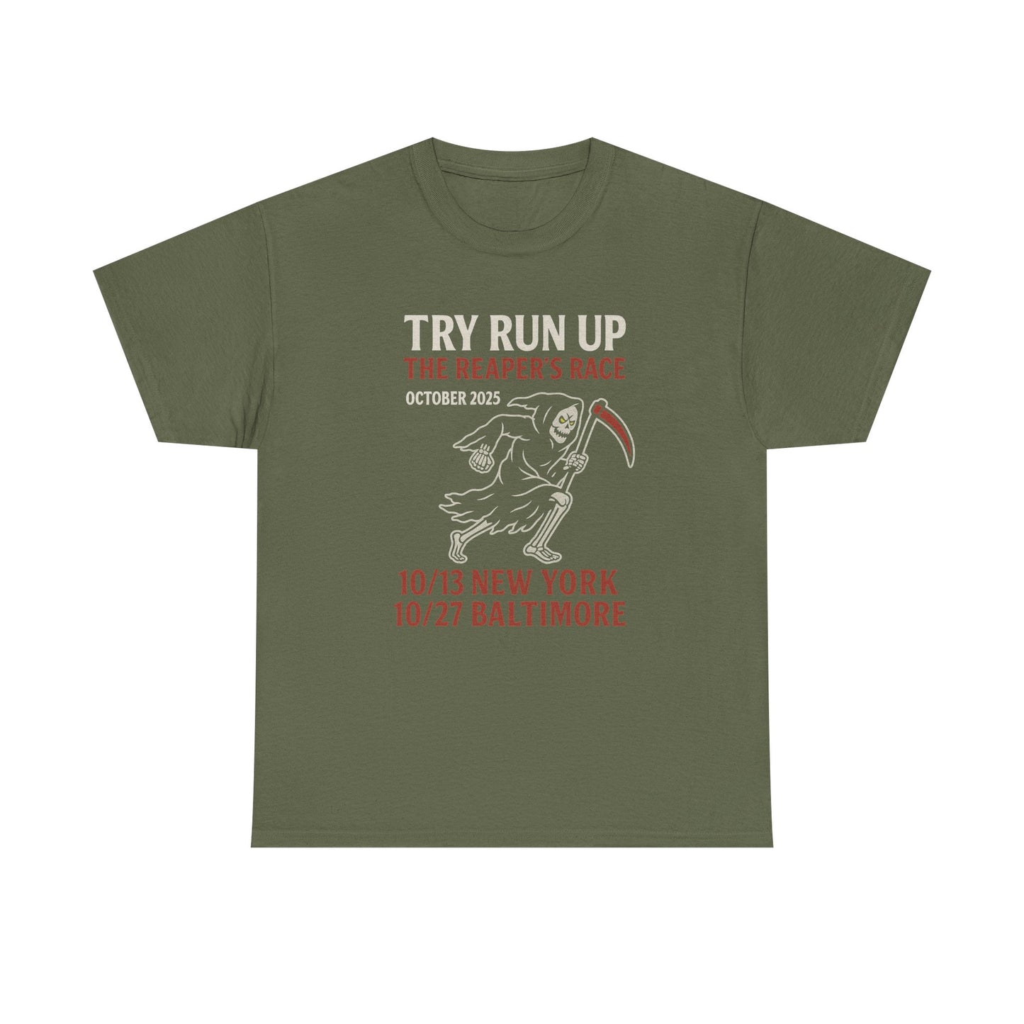 Adult Unisex Heavy Cotton Tee - Try Run Up The Reaper's Race Halloween Shirt