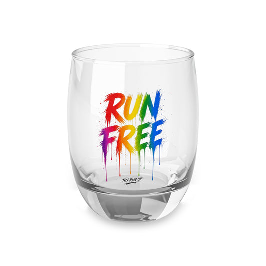 Run Free rainbow paint drip Whiskey Glass | Pride colorful typography