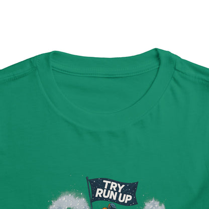 Kids Winter Snowmobiling Run Up Toddler Short Sleeve Tee | Snowmobile Design