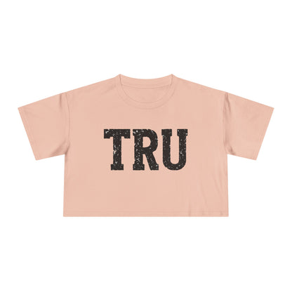TRU text crop tee | distressed varsity letters, casual graphic top