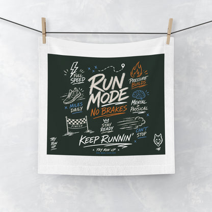 Run Mode No Brakes graphic Face Towel | Motivational Running Design