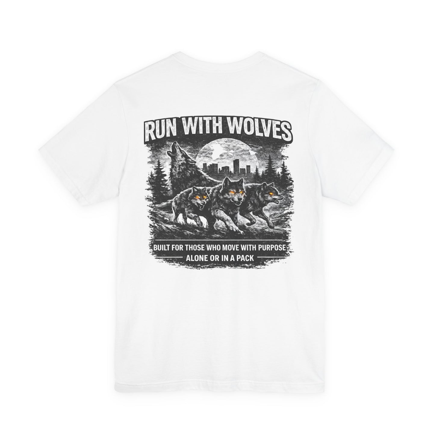 Run With Wolves tee | Wolf pack forest skyline, Motivational nature design