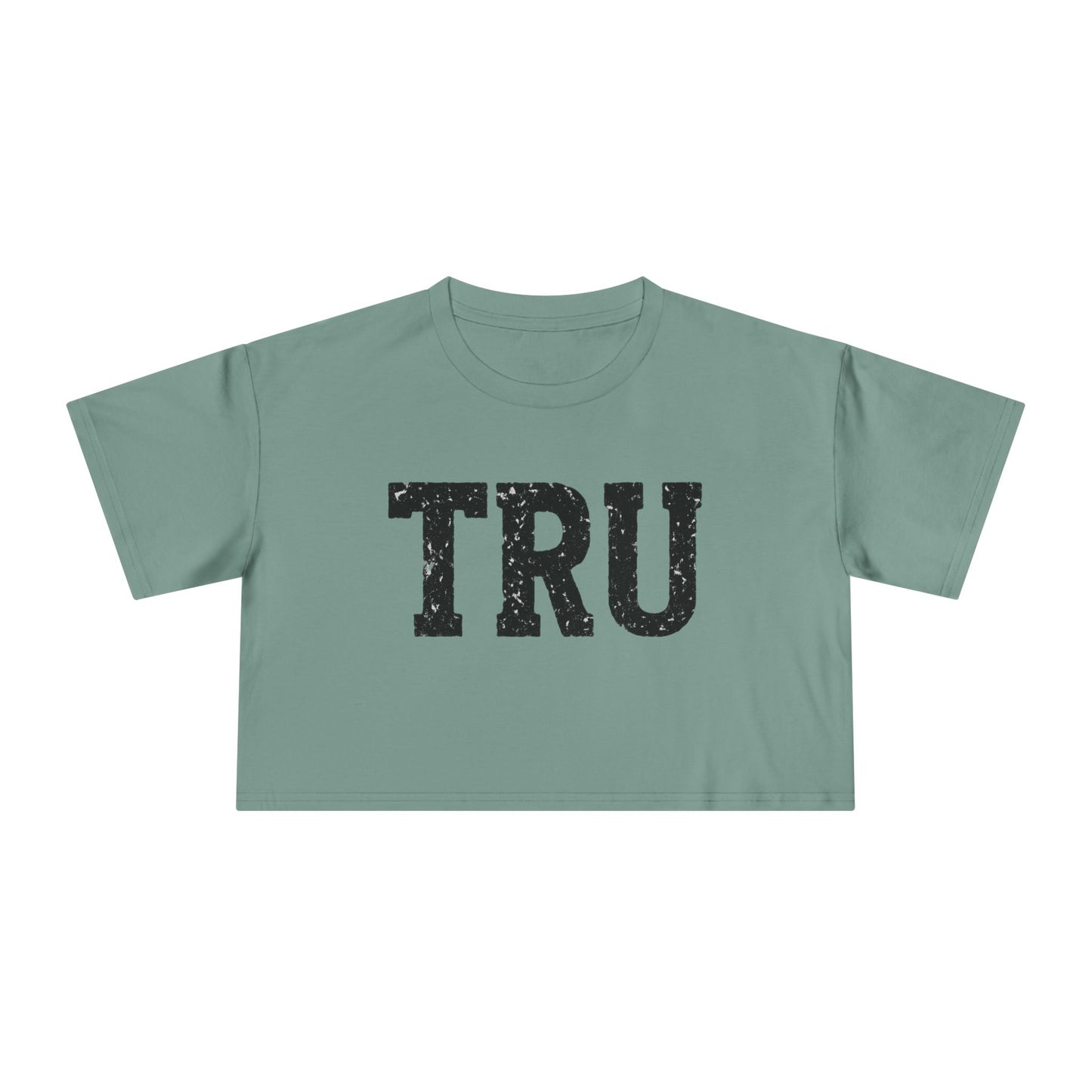 TRU text crop tee | distressed varsity letters, casual graphic top