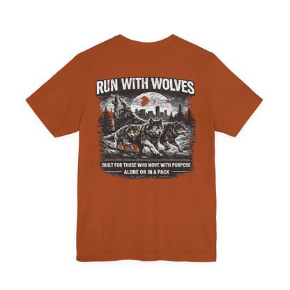 Run With Wolves tee | Wolf pack forest skyline, Motivational nature design
