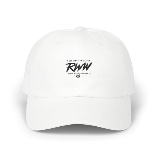 RWW Script Logo Dad Cap — Minimalist White Baseball Hat