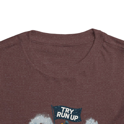 Kids Winter Snowmobiling Run Up Toddler Short Sleeve Tee | Snowmobile Design
