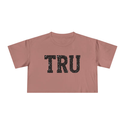 TRU text crop tee | distressed varsity letters, casual graphic top