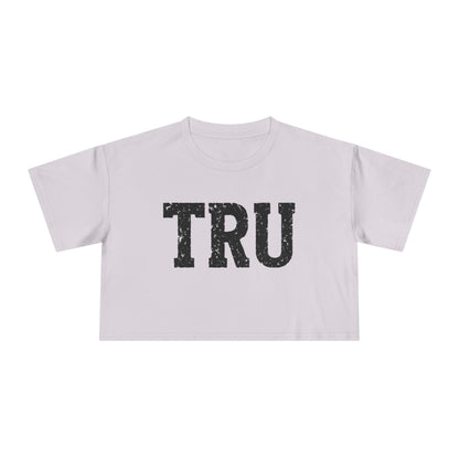 TRU text crop tee | distressed varsity letters, casual graphic top