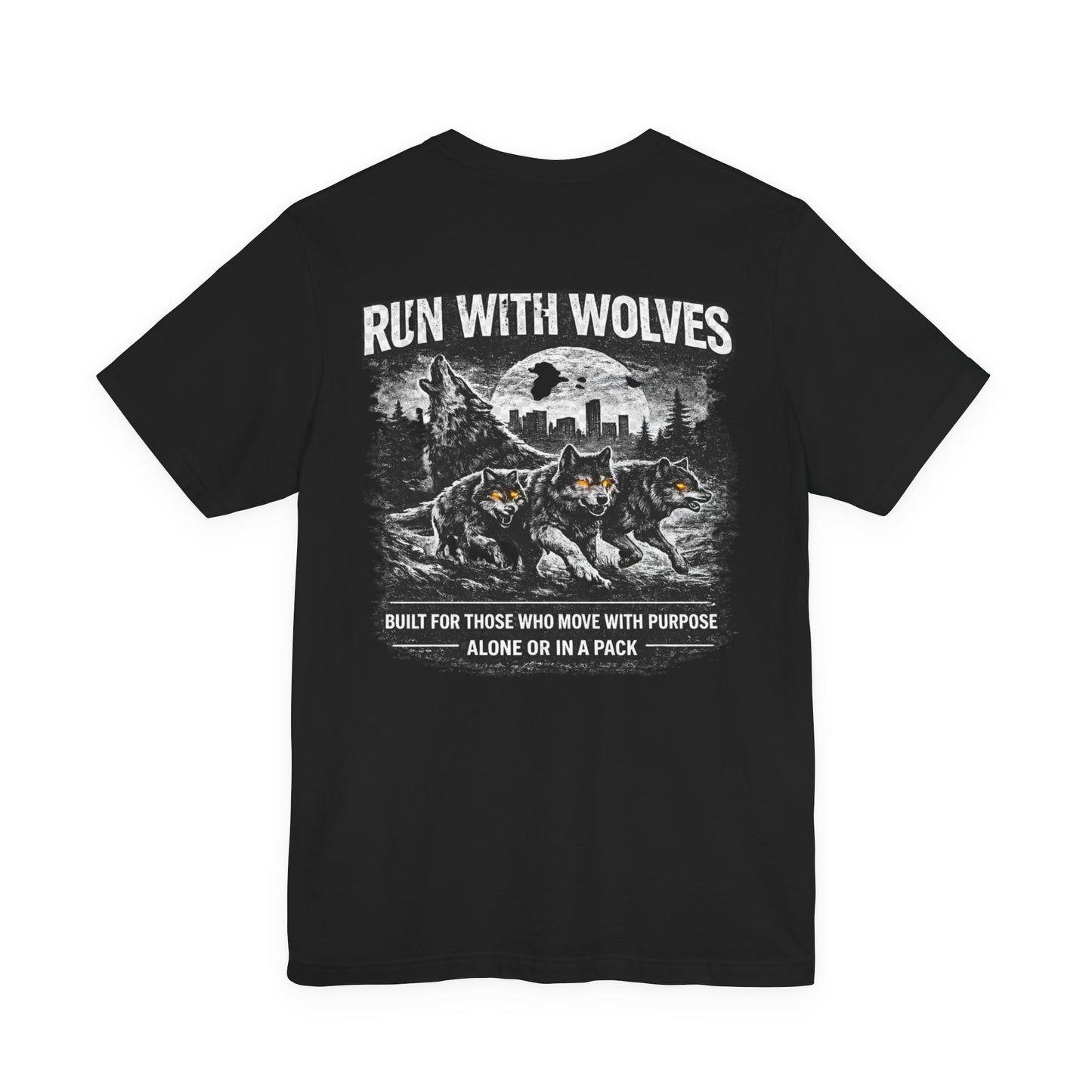 Run With Wolves tee | Wolf pack forest skyline, Motivational nature design