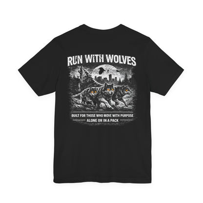 Run With Wolves tee | Wolf pack forest skyline, Motivational nature design