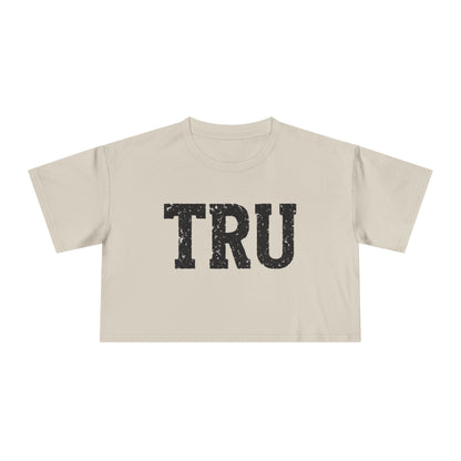 TRU text crop tee | distressed varsity letters, casual graphic top