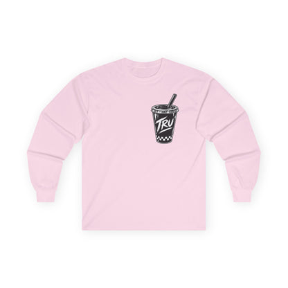 TryRunUp logo graphic Long Sleeve Tee | soda cup chest print