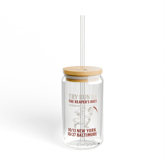 Sipper Glass with Bamboo Lid and Straw |  Try Run Up Design, Eco-Friendly Beverage Container