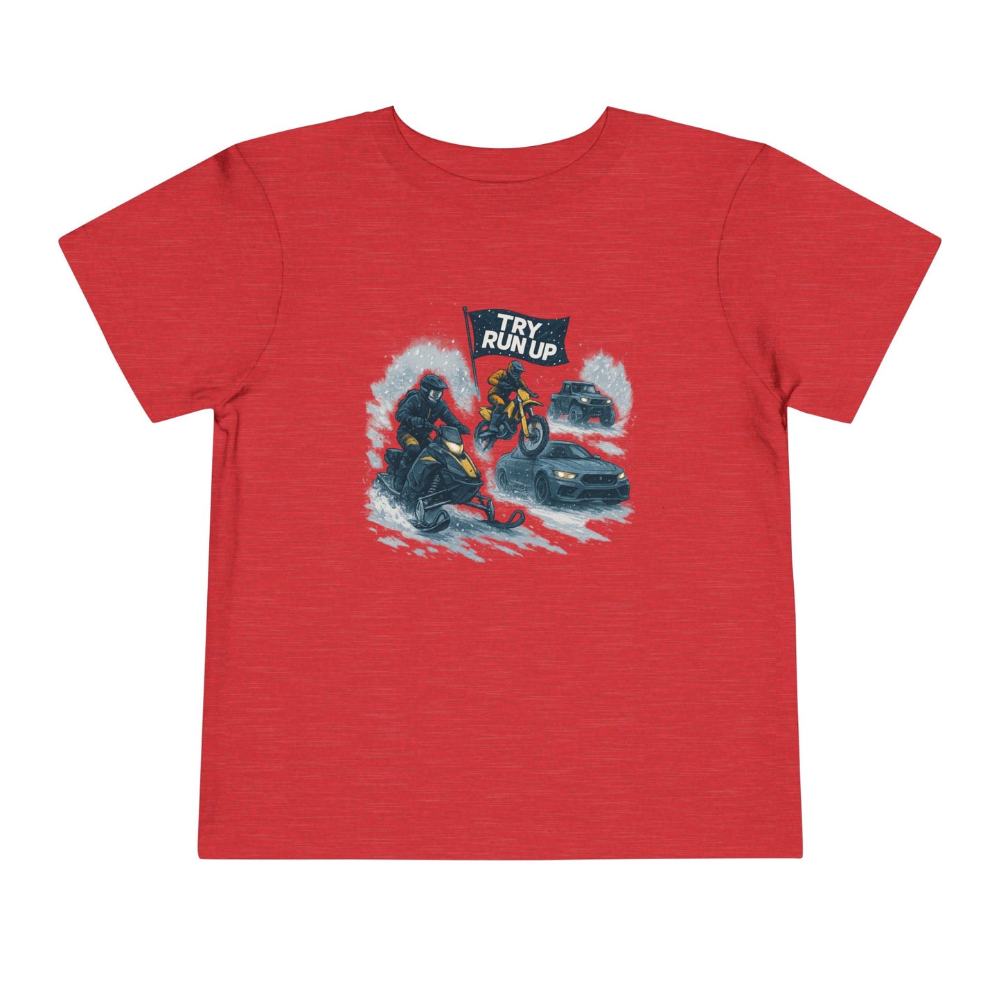 Kids Winter Snowmobiling Run Up Toddler Short Sleeve Tee | Snowmobile Design