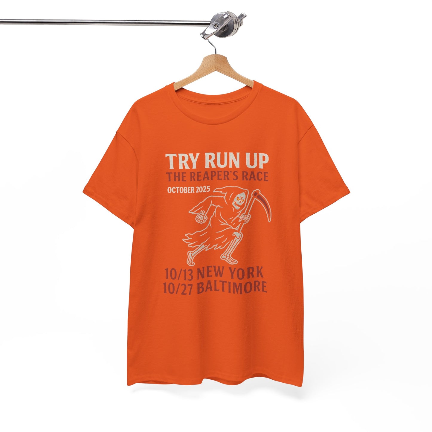 Adult Unisex Heavy Cotton Tee - Try Run Up The Reaper's Race Halloween Shirt
