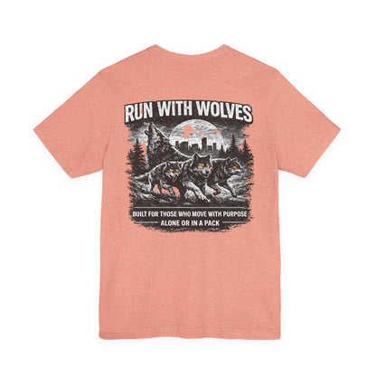 Run With Wolves tee | Wolf pack forest skyline, Motivational nature design