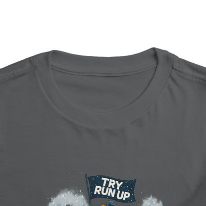 Kids Winter Snowmobiling Run Up Toddler Short Sleeve Tee | Snowmobile Design