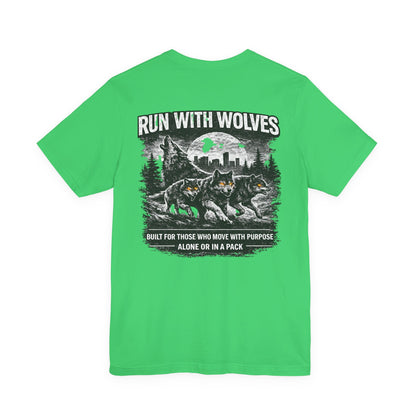 Run With Wolves tee | Wolf pack forest skyline, Motivational nature design