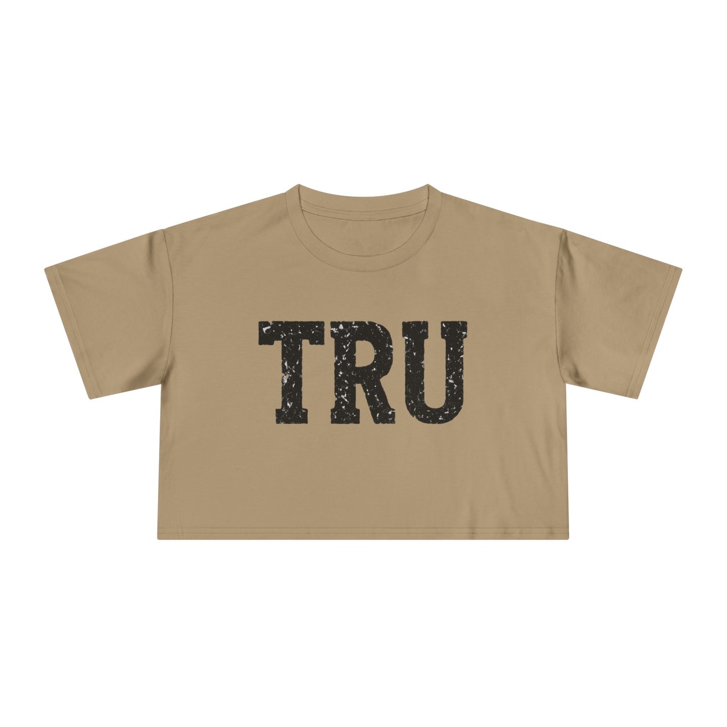 TRU text crop tee | distressed varsity letters, casual graphic top