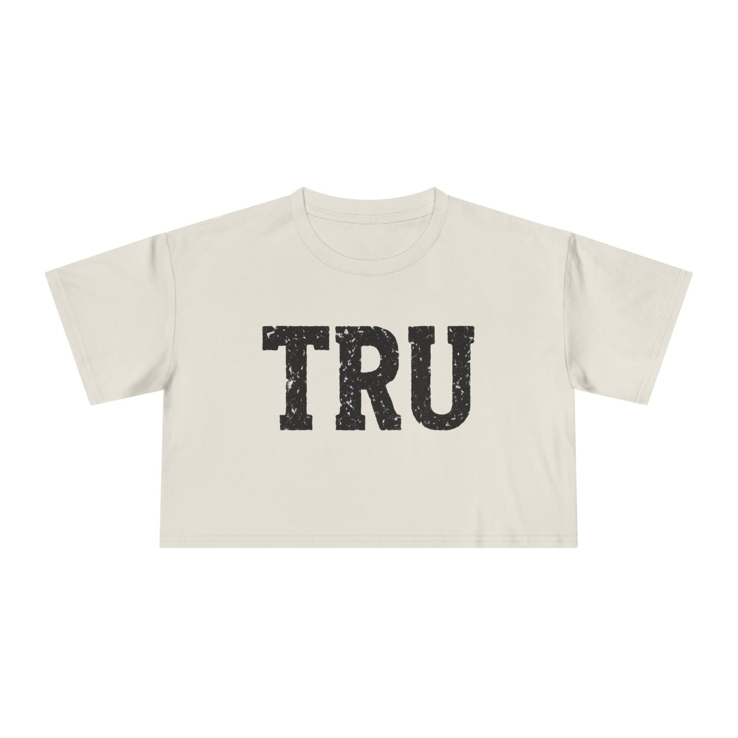 TRU text crop tee | distressed varsity letters, casual graphic top