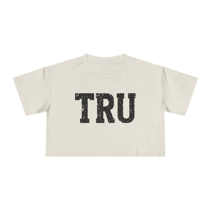 TRU text crop tee | distressed varsity letters, casual graphic top