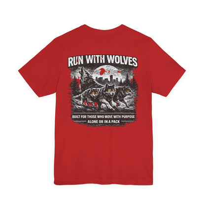 Run With Wolves tee | Wolf pack forest skyline, Motivational nature design