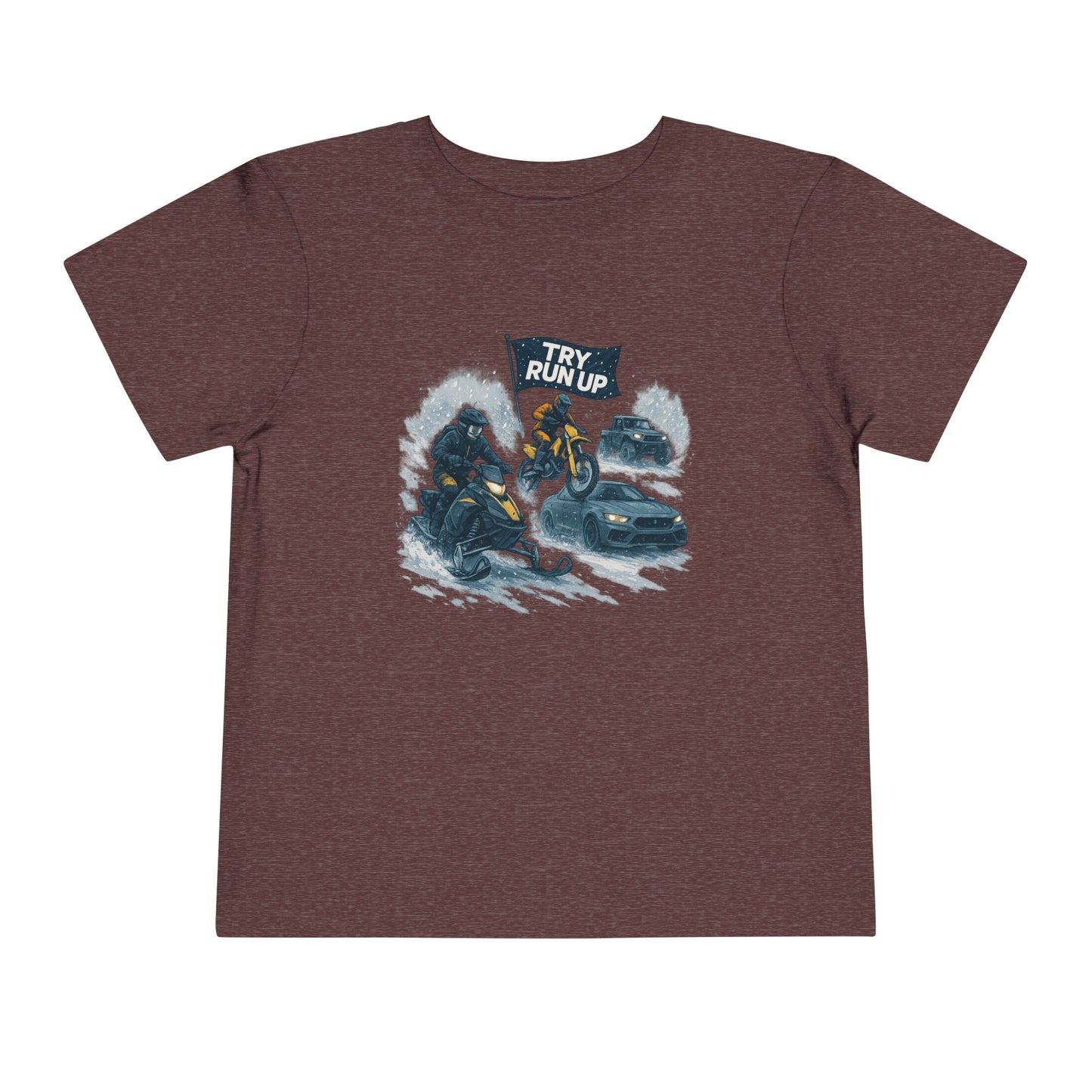 Kids Winter Snowmobiling Run Up Toddler Short Sleeve Tee | Snowmobile Design