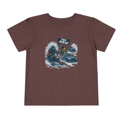 Kids Winter Snowmobiling Run Up Toddler Short Sleeve Tee | Snowmobile Design