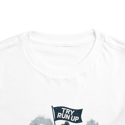 Kids Winter Snowmobiling Run Up Toddler Short Sleeve Tee | Snowmobile Design