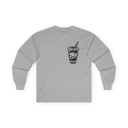 TryRunUp logo graphic Long Sleeve Tee | soda cup chest print