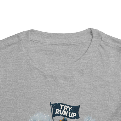 Kids Winter Snowmobiling Run Up Toddler Short Sleeve Tee | Snowmobile Design