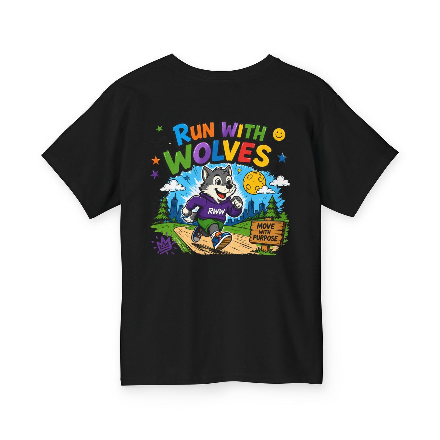Run With Wolves youth T‑shirt | Wolf Runner Graphic Tee, Kids Outdoor Shirt