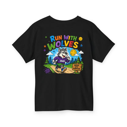 Run With Wolves youth T‑shirt | Wolf Runner Graphic Tee, Kids Outdoor Shirt