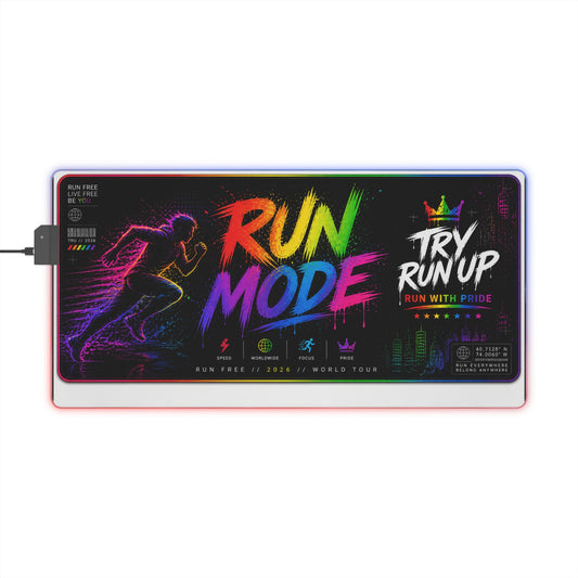Run Mode LED Gaming Mouse Pad | RGB Lighted Desk Mat, Running Pride Design