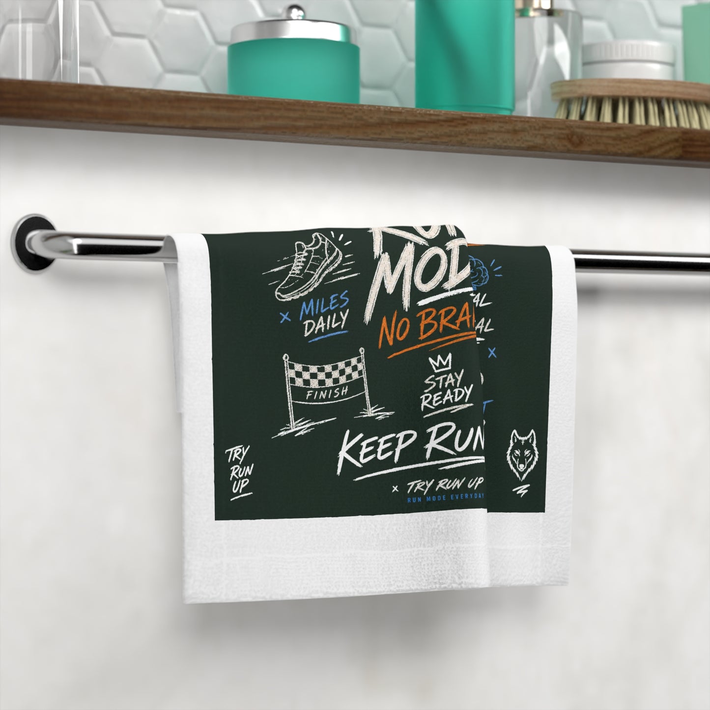 Run Mode No Brakes graphic Face Towel | Motivational Running Design
