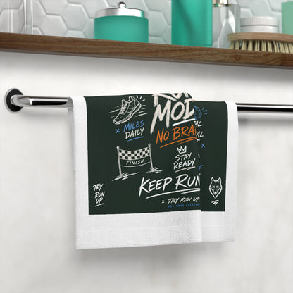 Run Mode No Brakes graphic Face Towel | Motivational Running Design