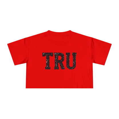 TRU text crop tee | distressed varsity letters, casual graphic top