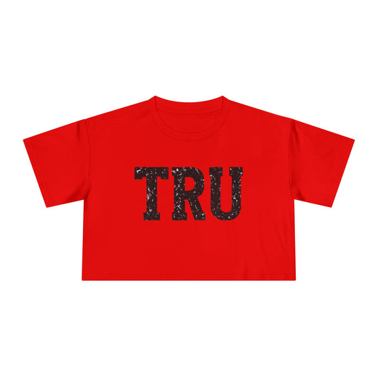 TRU text crop tee | distressed varsity letters, casual graphic top