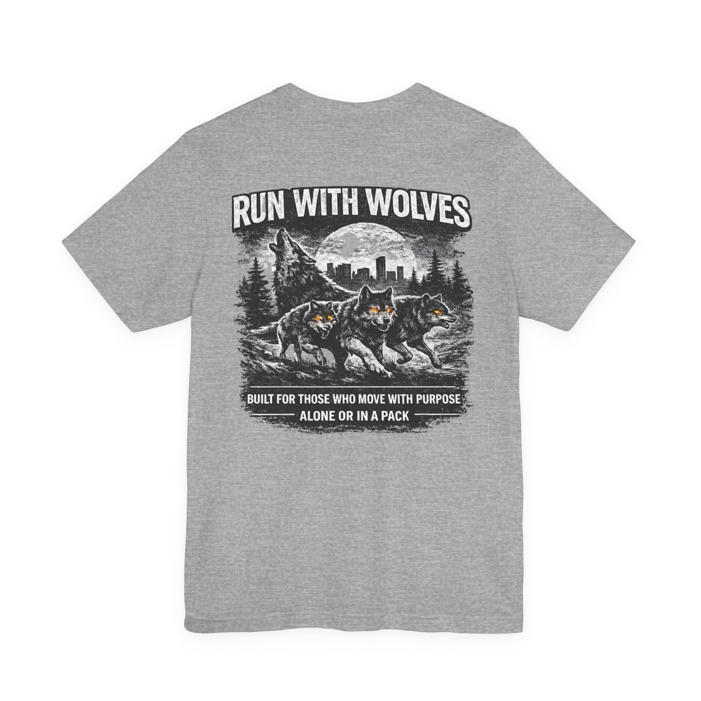 Run With Wolves tee | Wolf pack forest skyline, Motivational nature design