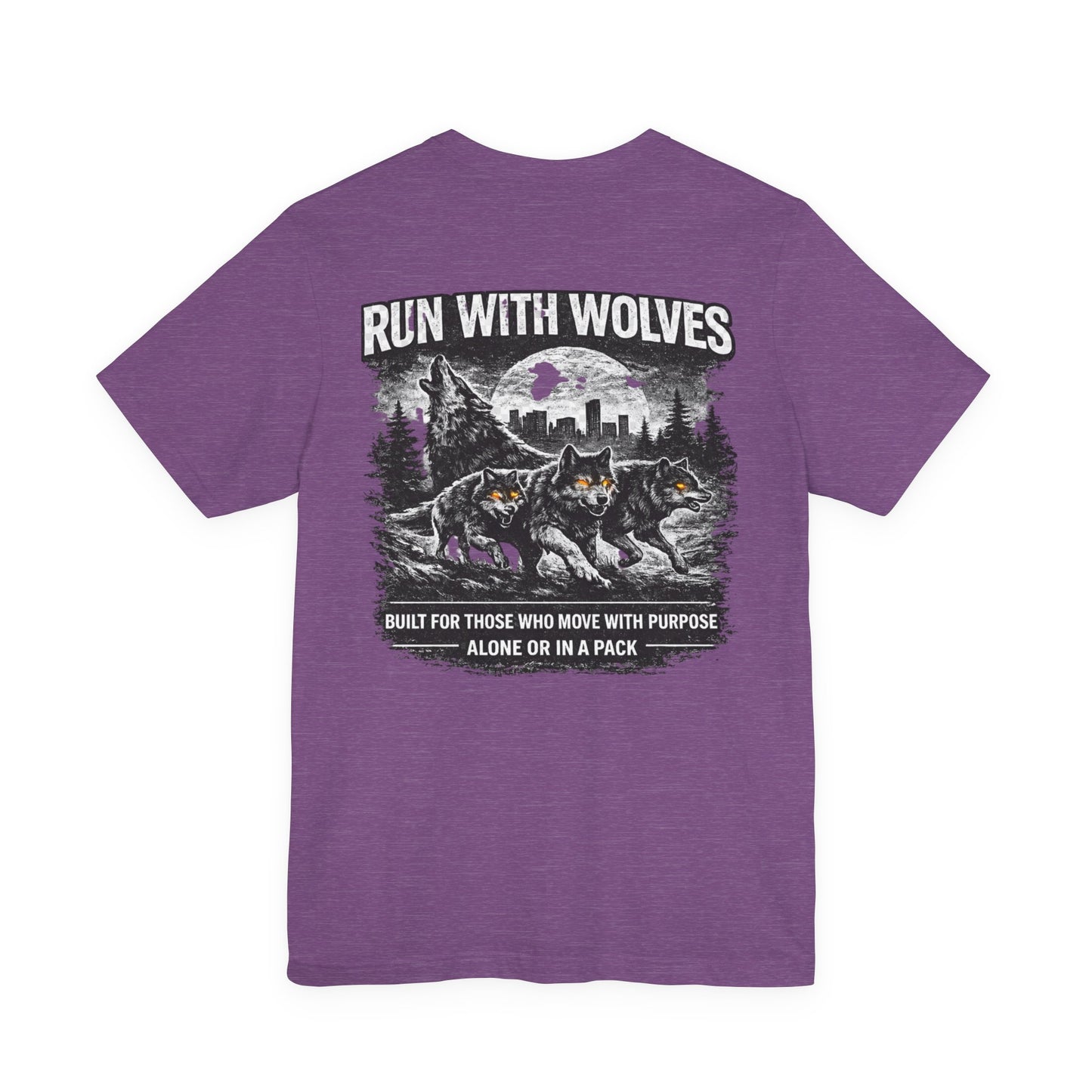 Run With Wolves tee | Wolf pack forest skyline, Motivational nature design